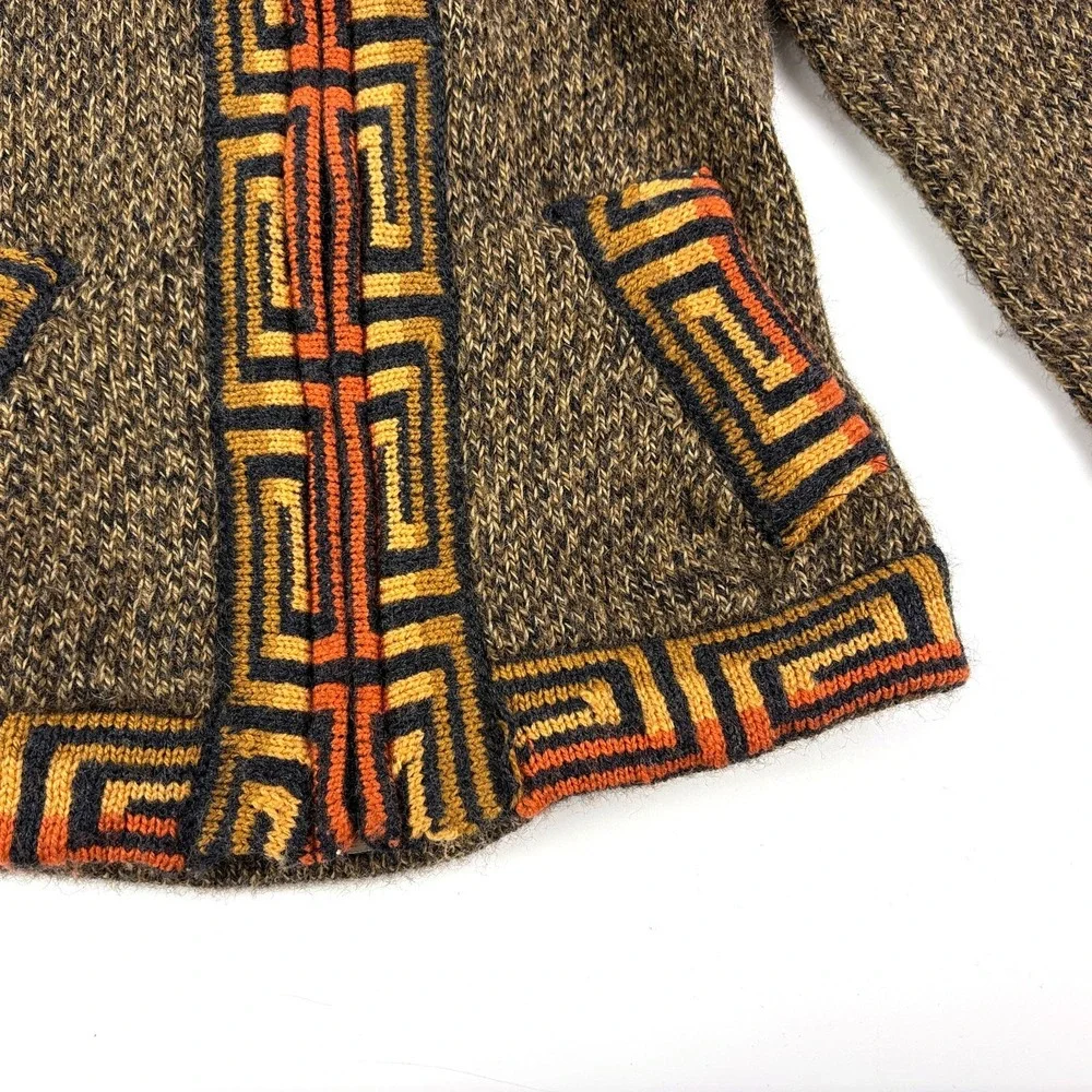 Artesano‎ Couture Zip Up Sweater Hoodie Kids Sz S/M Brown Orange Yellow Alpaca
